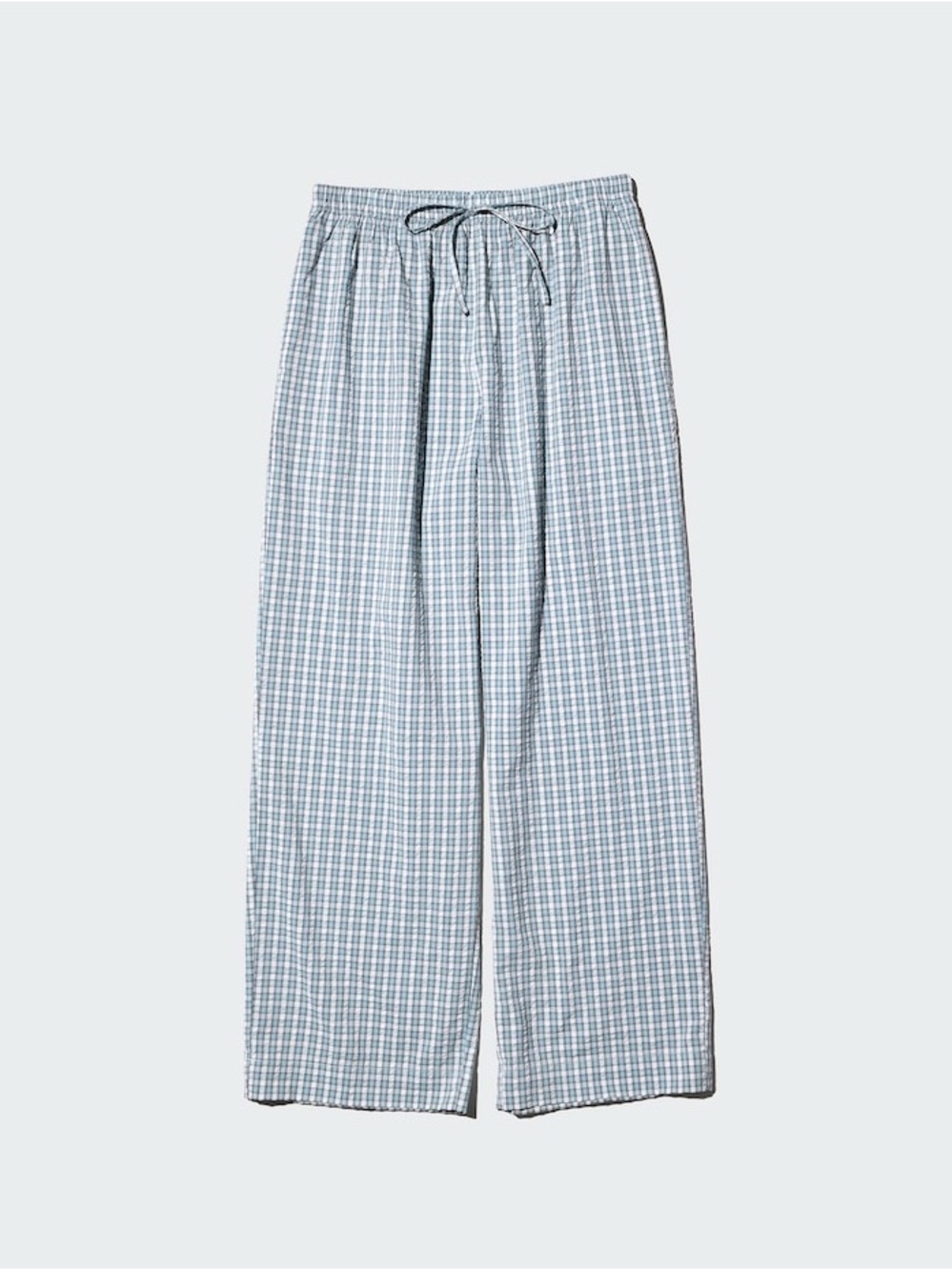 NWT Uniqlo Blue Check Seersucker Easy Pants Draw String Cotton Small inseam 27.5